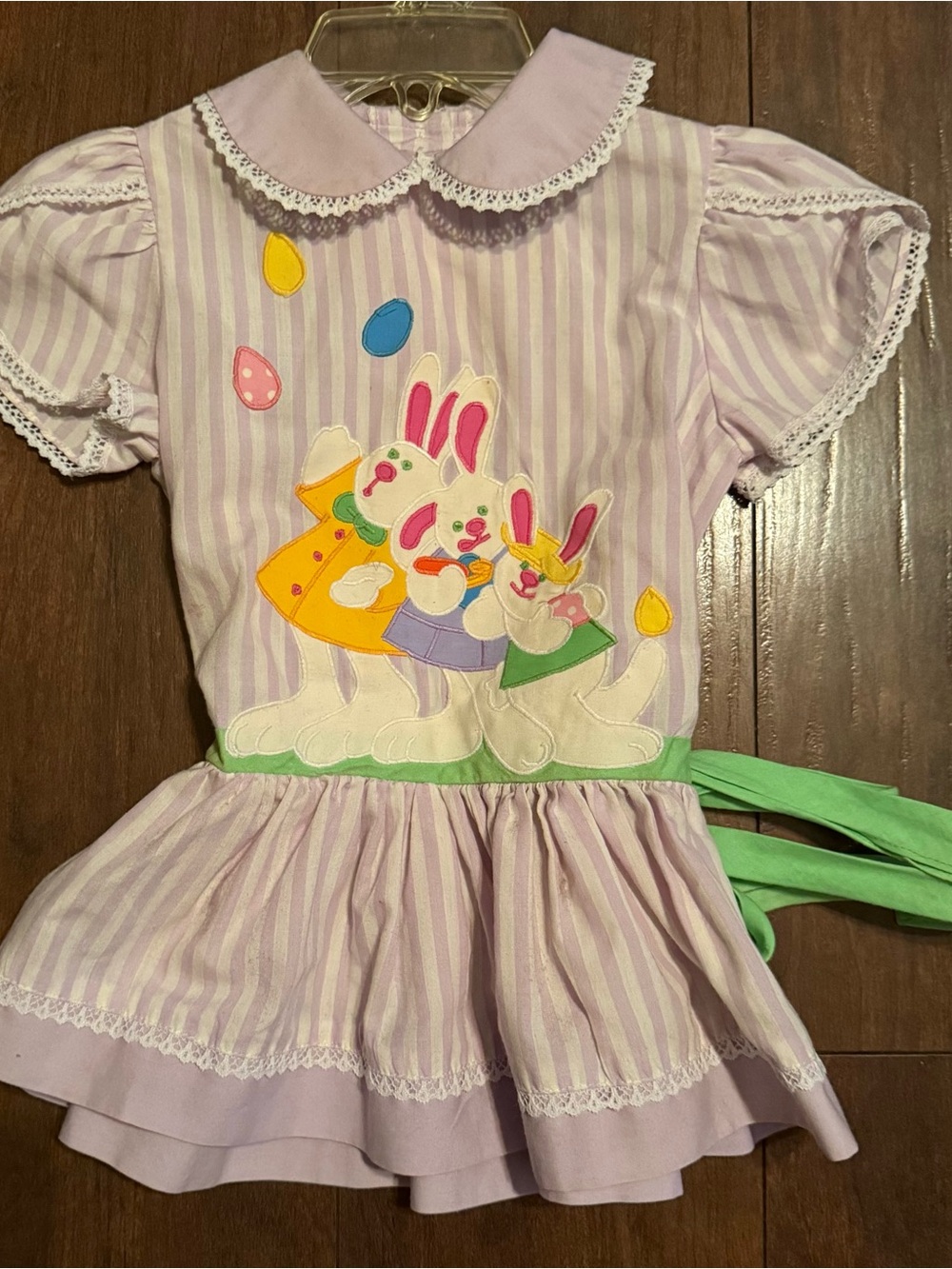 Lilac Striped Easter Bunny Appliqué Baby Boutique Dress